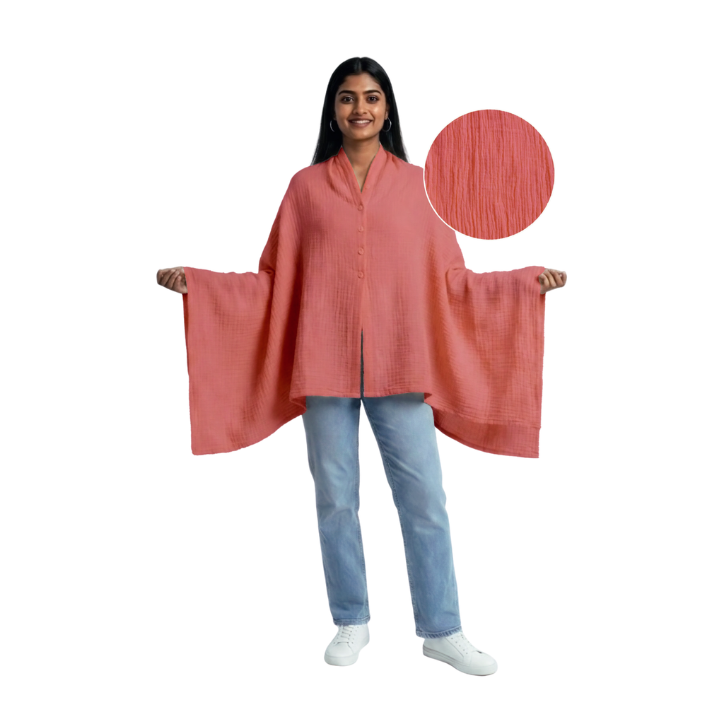 Muslin Nursing Poncho (Coral Red)