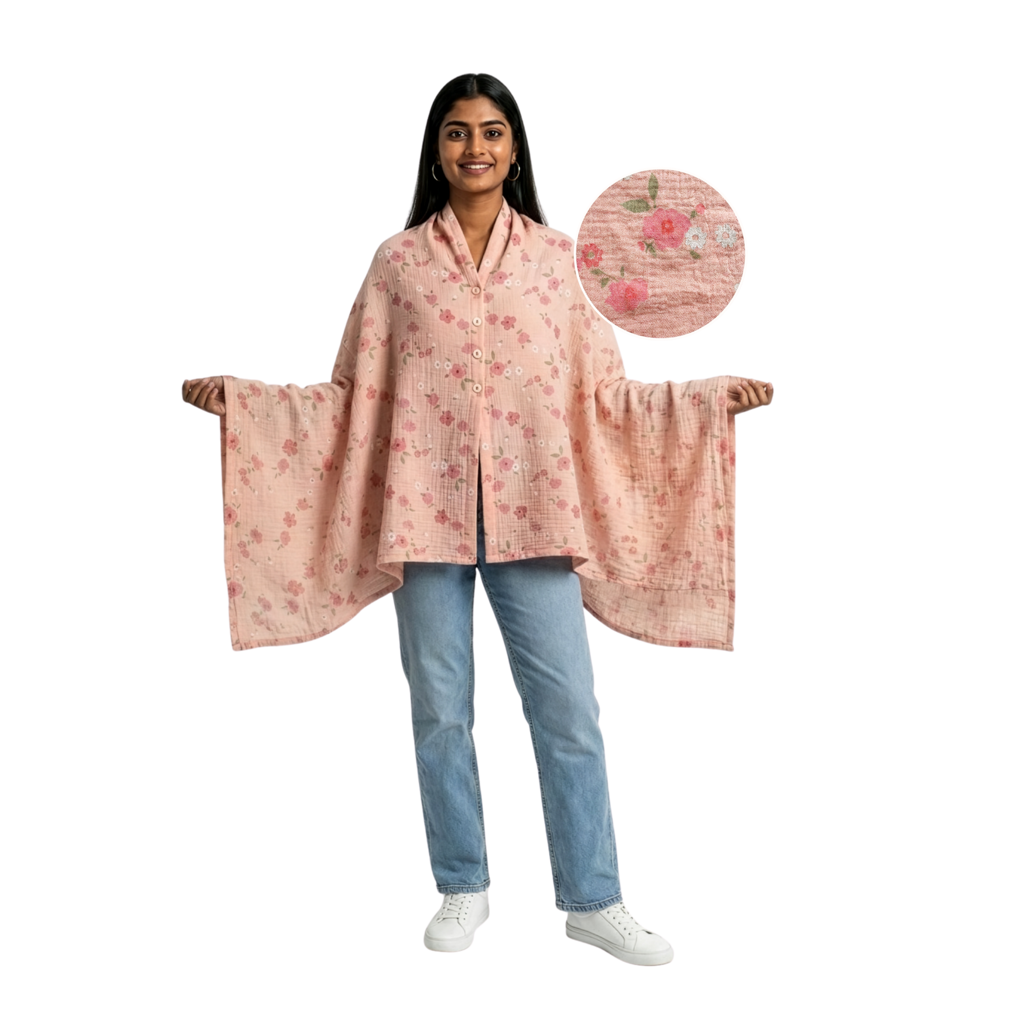 Muslin Nursing Poncho (Floral Pink)