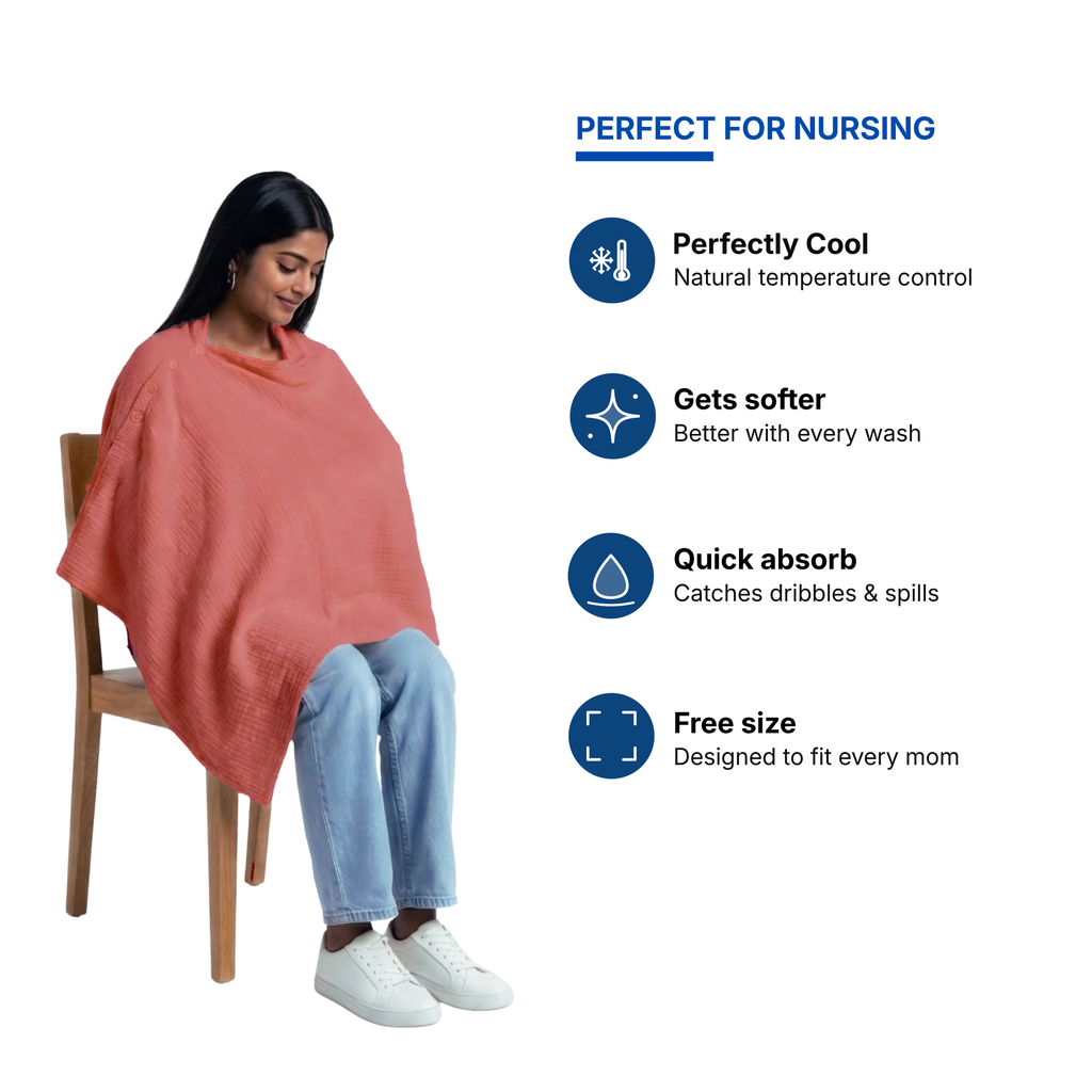 Muslin Nursing Poncho (Coral Red)