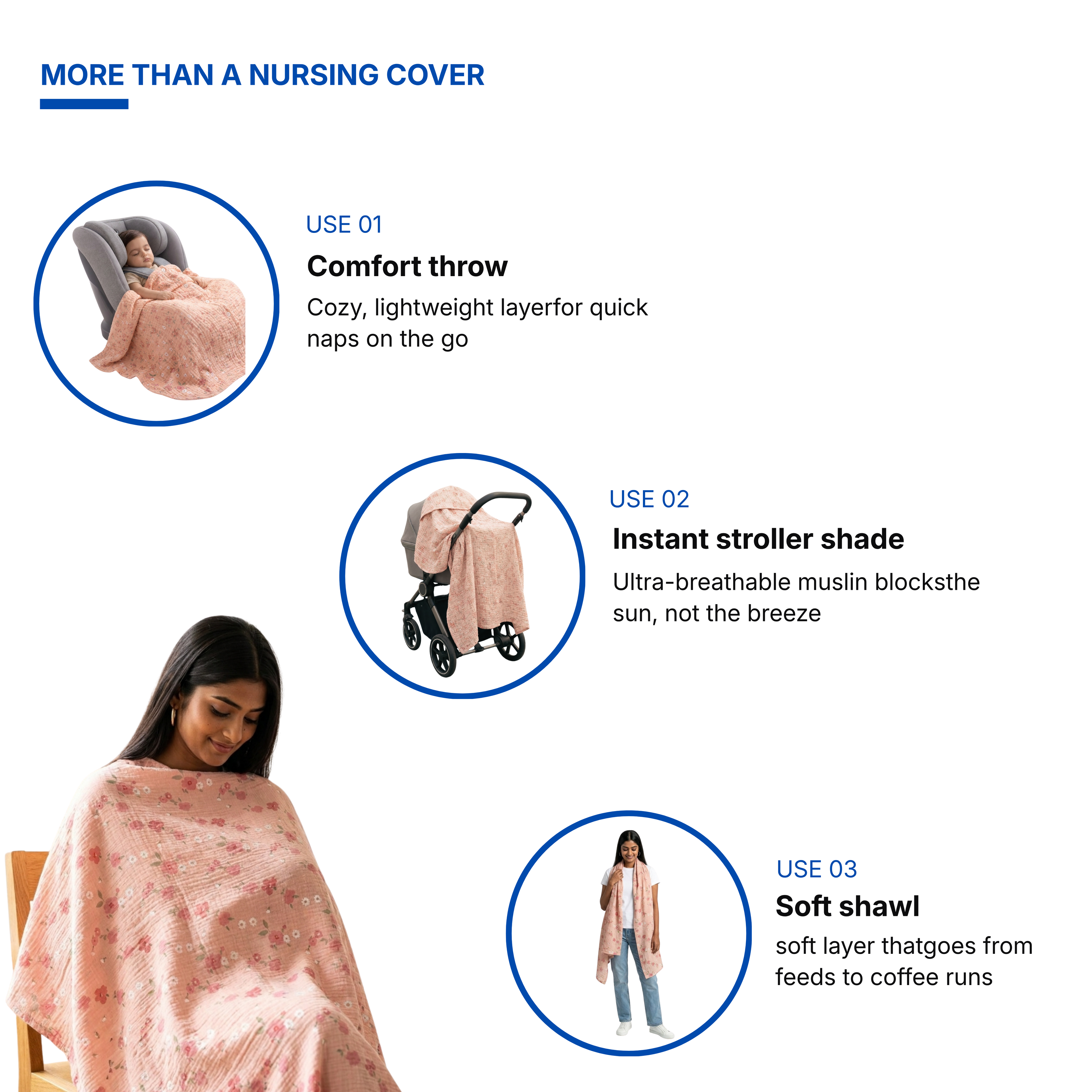 Muslin Nursing Poncho (Floral Pink)