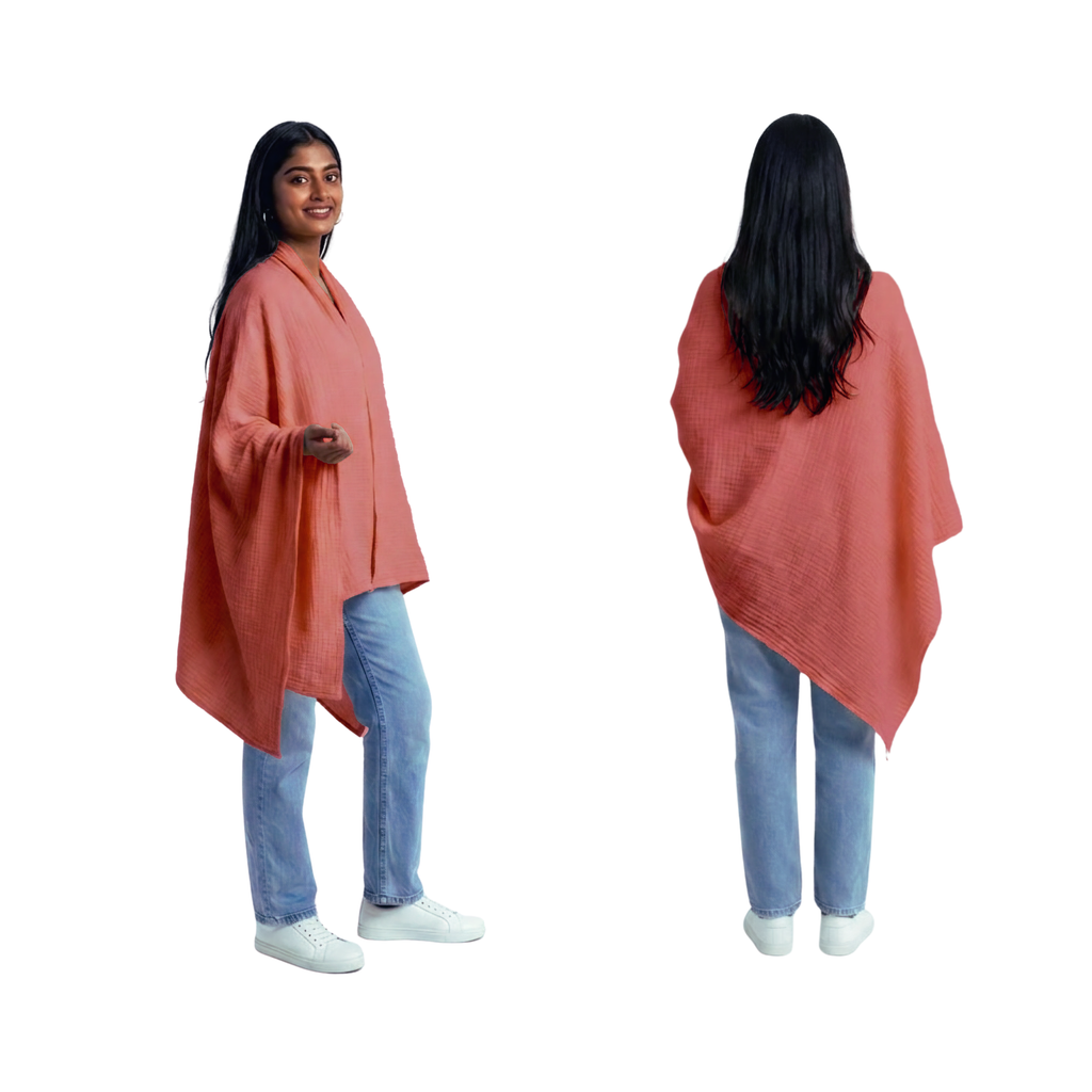 Muslin Nursing Poncho (Coral Red)