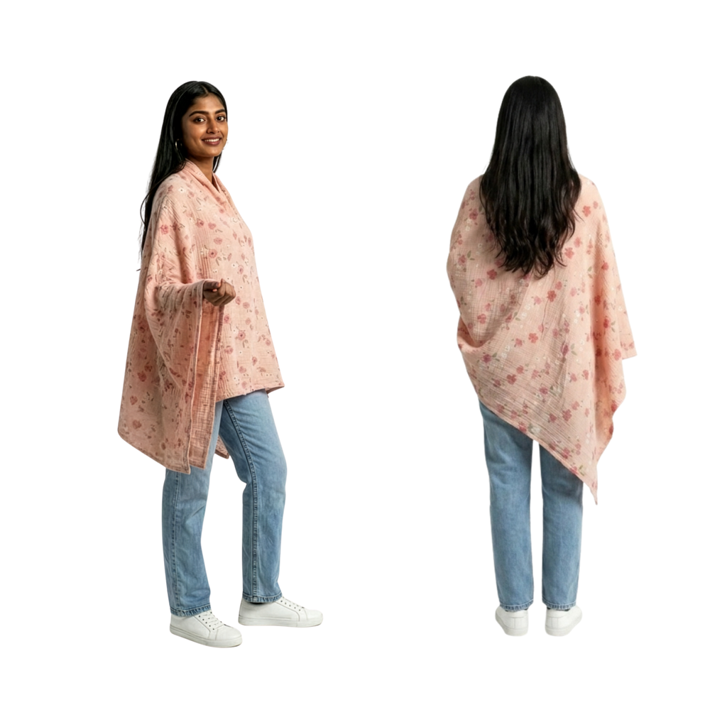 Muslin Nursing Poncho (Floral Pink)