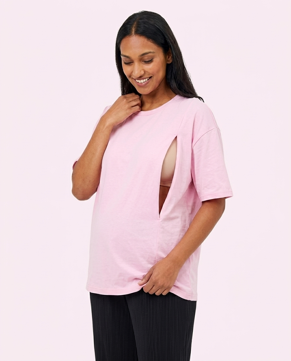 Nursing Tshirt - Vertical Zip - Relaxed Fit